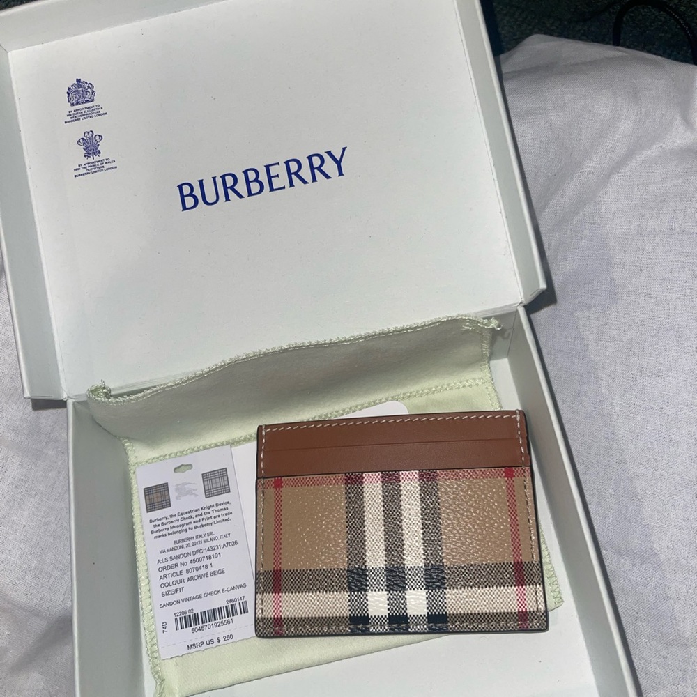 Burberry Checkered Card Holder in Tan and Brown